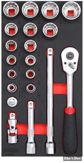 BOITE A OUTILS -  US / INCH - SONIC - CARRE DE 1/2" - SOCKET SET. 20-PIECE. US/SAE SIZES - 20 PIECES