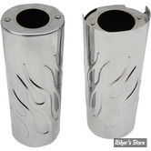 ECLATE N - PIECE N° 68 - COUVRES TUBES DE FOURCHE - 45600003 / 45800023 - FLAMED DESIGN - DRAG SPECIALTIES - CHROME - LONGUEUR : +2"