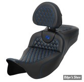 - SELLE SADDLEMEN - ROADSOFA™ HC - EXTENTED REACH SEAT - TOURING 08UP - NOIR / COUTURES : BLEU - AVEC DOSSIER - 808-07B-190B1