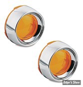 CASQUETTES RALLONGÉES KURYAKYN - DEEP DISH BEZELS - CORPS : CHROME / CABOCHON : ORANGE - 2108