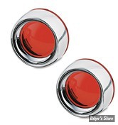 CASQUETTES RALLONGÉES KURYAKYN - DEEP DISH BEZELS - CORPS : CHROME / CABOCHON : ROUGE - 2109