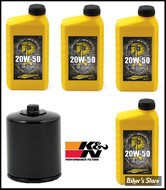KIT HUILE SYNTHETIQUE - KIT VIDANGE MOTEUR - MCS - EVOLUTION - HUILE FULL SYNTHETIQUE - 4 BIDONS D'HUILE + 1 FILTRE K&N NOIR