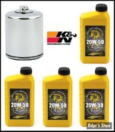 KIT VIDANGE MOTEUR - MCS - TWINCAM - HUILE FULL SYNTHETIQUE - 4 BIDONS D'HUILE + 1 FILTRE K&N CHROME