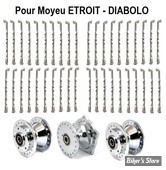 POUR JANTE DE 21" - JEU DE 40 RAYONS - POUR MOYEU ETROIT TYPE DIABOLO - VOILE ACIER DROP CENTER - CHROME - TORSADES