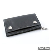 PORTEFEUILLE - AMIGAZ - LEATHER - BIKER WALLET - BLACK SOFT WITH PIPING