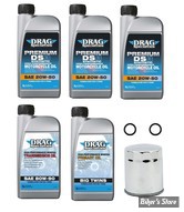 KIT HUILE SYNTHETIQUE - Kit vidange moteur - 20W50 SYNTHETIQUE - SOFTAIL 84/98 - DRAG SPECIALTIES - FILTRE A HUILE : CHROME