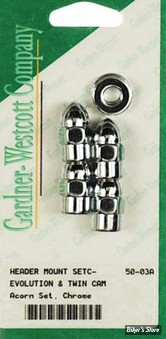 VISSERIE D'ECHAPPEMENT - 84UP - OEM 7593 - GARDNER WESCOTT - ACORN + RONDELLES - CHROME - LE KIT