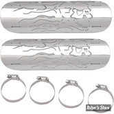 PARE CHALEUR - POUR TUBE DE 2" A 2" 1/4 DE DIAMETRE - DRAG SPECIALTIES - 10" - FLAME / SKULL  - CHROME