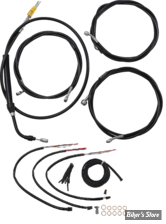 + 18" / +20" - KIT CABLES ET DURITE DE FREIN DE GUIDON RALLONGES - TOURING FLHT/FLHR 21/23 ABS - LA CHOPPERS - COMPLET - NOIR - LA-8056KT2-19B