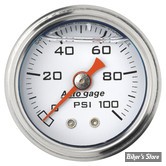 MANO DE PRESSION D'HUILE - 100 PSI - Mano de pression d'huile AUTO METER - CORPS : CHROME / FOND : BLANC - 2174
