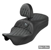 SELLE DUO SADDLEMEN - ROADSOFA KING LATTICE STITCH - AVEC DOSSIER PILOTE - TOURING 08/25 - NOIR/COUTURES ARGENT - 808-07B-182SB5