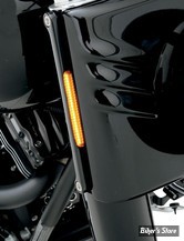 CLIGNOS DE FOURCHE - ALLOY ART - SOFTAIL FATBOY FLSTF 90UP - CORPS : NOIR LISSE / CABOCHON : FUME / COULEUR ECLAIRAGE : ORANGE