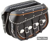 SACOCHES REPLICA - SOFTAIL - KING SIZE - POUR FL / SOFTAIL 4 VITESSES 84 UP - CUIR - NOIR - BORDURE ORANGE