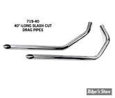 ECHAPPEMENT PAUGHCO - SPORTSTER 57/85 - STAGGERED DRAG PIPE SLASH CUT - 40" - CHROME - 719-40