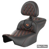 - SELLE SADDLEMEN - ROADSOFA LS  LATTICE STITCH - EXTENDED REACH SEAT - TOURING 2023UP - NOIR / COUTURES ORANGE - AVEC DOSSIER - 823-07-184B3
