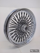 18 X 3.50 - ROUE AVANT 52 RAYONS - FAT SPOKE MAMMOTH M52 - TOURING 2000/2007 - ZODIAC - MOYEU : CHROME / JANTE : CHROME / RAYONS : NOIR / ECROUS : POLI
