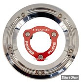 ECLATE I - PIECE N° 25A - COUVERCLE D EMBRAYAGE - TOURING  FLHTCUL/FLHTKL 17UP - TRASK - AVEC POWER PLATE - FINITION : CHROME / POWER PLATE : ROUGE - TM-0051-CH-RD