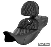 - SELLE SADDLEMEN - ROADSOFA™ LS SEAT - EXTENDED REACH - TOURING 08UP - NOIR / COUTURES : BLANCHE - AVEC DOSSIER - 808-07B-184B6