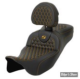 - SELLE SADDLEMEN - ROADSOFA™ HC - EXTENTED REACH SEAT - TOURING 08UP - NOIR / COUTURES : OR - AVEC DOSSIER - 808-07B-190B7