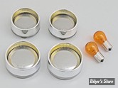 CASQUETTES DE CLIGNOTANTS FRENCHED / RALLONGEES - CABOCHON : CLAIR / CORPS : CHROME / CERCLAGE : DORE / AMPOULES : ORANGE - FLHX/XL