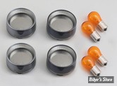 CASQUETTES DE CLIGNOTANTS FRENCHED / RALLONGEES - CABOCHON : CLAIR / CORPS : NOIR / CERCLAGE : CHROME / AMPOULES : ORANGE