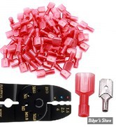 COSSE COULISSANTE - Calibre 0.5 A 1 MM - LARGEUR : 6.35MM / 1/4" - ROUGE - MALE AVEC ISOLATEUR - A PINCER - LES 100 PIECES