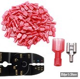 COSSE COULISSANTE - Calibre 0.5 A 1 MM - LARGEUR : 6.35MM / 1/4" - ROUGE - MALE AVEC ISOLATEUR - A PINCER - LES 100 PIECES