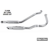 - ECHAPPEMENT - EARLY SHOVEL 66/69 - SHORTY EXHAUST GOOSE CUT (38")  Over-The-Transmission - PAUGHCO - CHROME - 713GM