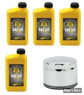 KIT HUILE MINÉRALE - Kit Vidange BIG TWIN 1936/1984 / SPORTSTER 80/84 - MCS - AVEC FILTRE A HUILE CHROME - MINERALE