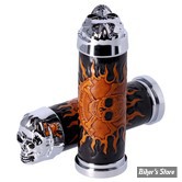 POIGNÉES - MCS - ADAPTABLES - POUR GUIDON DE 1" - Handlebar grip set Cushion Skull leather - SKULL / CUIR / CUSHION / CHROME