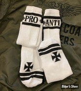  CHAUSSETTES HAUTES - WEST COAST CHOPPERS - WCC PRO-ANTI KNEE HIGH SOCKS WHITE - BLANC / NOIR - POINTURE : 47/49