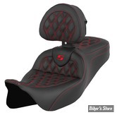 - SELLE SADDLEMEN - ROADSOFA™ LS SEAT - TOURING 08UP - NOIR / COUTURES : ROUGES - AVEC DOSSIER - 808-07B-182B4