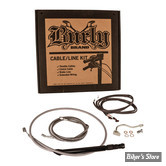 + 15" - KIT CABLES ET DURITE DE FREIN DE GUIDON RALLONGES - TOURING FLHT/FLHX/FLTR 21/23 - BURLY - COMPLET - INOX - 30-1317