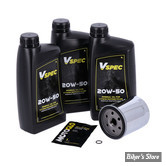 KIT HUILE MINÉRALE - Kit vidange moteur - 20W50 MINERALE - SOFTAIL 87/98 / FXR 87/94 / SPORTSTER 86/22 - FILTRE A HUILE : CHROME -  MCS / VSPEC