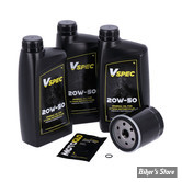 Kit vidange moteur - 20W50 MINERALE - SOFTAIL 87/98 / FXR 87/94 / SPORTSTER 86/22 - FILTRE A HUILE : NOIR - MCS / VSPEC