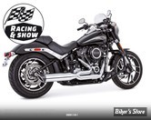 - ECHAPPEMENT - FREEDOM PERFORMANCE - SOFTAIL M8 - UNION 2 EN 1 SLASH - CHROME / EMBOUTS  : NOIR SCULPTE - HD00923