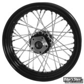 16 x 3.00 - ROUE ARRIERE 40 RAYONS - SPORTSTER / SOFTAIL / FXR / DYNA 79/99 - NOIR AVEC RAYONS CHROME - TUBELESS
