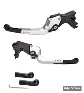 ECLATE L - PIECE N° 06 / 08 - KIT LEVIERS SOFTAIL 2018UP - OEM 36700209 / 63700210 - RICK'S MOTORCYCLES - REGLABLES - GOOD GUYS LEVER - NOIR / ARGENT