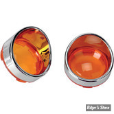 CASQUETTES DE CLIGNOTANTS TYPE VISIÈRE AVEC CABOCHON - DRAG SPECIALTIES - CERCLAGE : CHROME / CABOCHON : ORANGE - L22-6828M