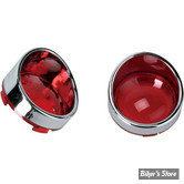 CASQUETTES DE CLIGNOTANTS TYPE VISIÈRE AVEC CABOCHON - DRAG SPECIALTIES - CERCLAGE : CHROME / CABOCHON : ROUGE - L22-6828R