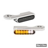2 - CLIGNOS HEINZ BIKES - STRIPES BELOW BAR TURN SIGNAL - SOFTAIL 14/17 - 2 FONCTIONS - CORPS CHROME / CABOCHON FUME - HBTS-S14-C-PL