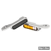 2 - CLIGNOS HEINZ BIKES - STRIPES BELOW BAR TURN SIGNAL - TOURING 02/22 EMB. HYDRAULIQUE - 2 FONCTIONS - CORPS CHROME / CABOCHON FUME - HBTS-FLH-HC-C-PL