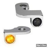 1 - CLIGNOS HEINZ BIKES - NANO SERIES LED TURN SIGNALS  - SOFTAIL 90/14 - 1 FONCTION - CORPS CHROME / CABOCHON FUME - HBTSN-FL-14-C