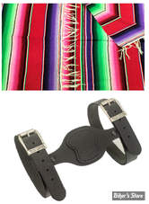 - COUVERTURE MEXICAINE - TEXAS LEATHER - MEXICAN BLANKET - TYPE : COZUMEL - SERAPE RED - COUVERTURE AVEC SUPPORT CUIR NOIR