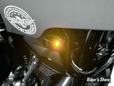 1 - CLIGNOTANTS AVANT - HEINZ BIKES - ST NANO BLINKER  - SOFTAIL M8 FXLRST 22UP - 1 FONCTION - CORPS NOIR / CABOCHON FUME - HBTSN-ST