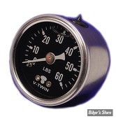 MANO DE PRESSION D HUILE - V-TWIN - 0 À 60 PSI - CORPS CHROME / FOND NOIR