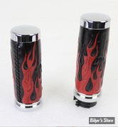 POIGNEES - V-TWIN Tedd Cycle - FLAME GRIP SET - TIRAGE PAR CABLE - EMBOUT / CHROME