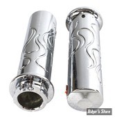POIGNEES - V-TWIN TEDD CYCLE / WYATT GATLING - Billet Flanged Flame Style Grip Set - CHROME