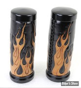 POIGNEES - V-TWIN TEDD CYCLE - Flame Style Throttle By Wire Grip Set with Black Ends - AMBER / NOIR