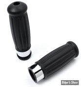 POIGNEES - V-TWIN TEDD CYCLE - OEM 56275-08 - Black Rubber Style Throttle By Wire Grip Set - NOIR / CHROME